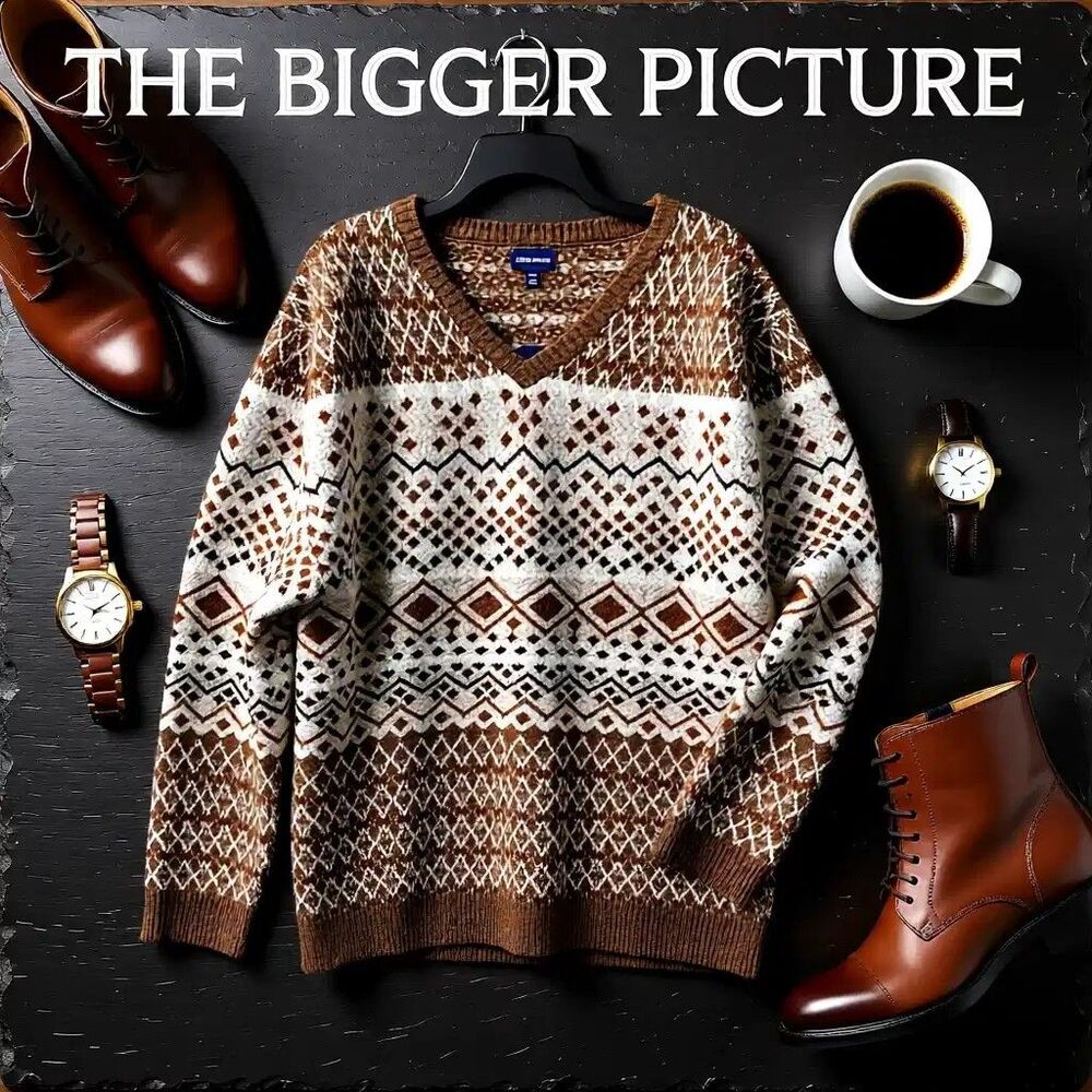 Club Room Northern Charm Geometric Pullover Sweater Brown White XXL Tight-Knit